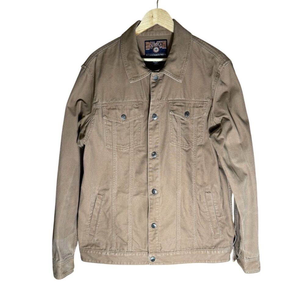 Duluth Trading Company Men’s Brown Jean Jacket Canvas Button Cotton Size LT EUC